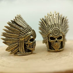 Tribal Chief Skull Head Brass Knife Beads EDC Outdoor DIY Paracord Woven Bracelets Charms Lanyard Pendants Hangings Accessories