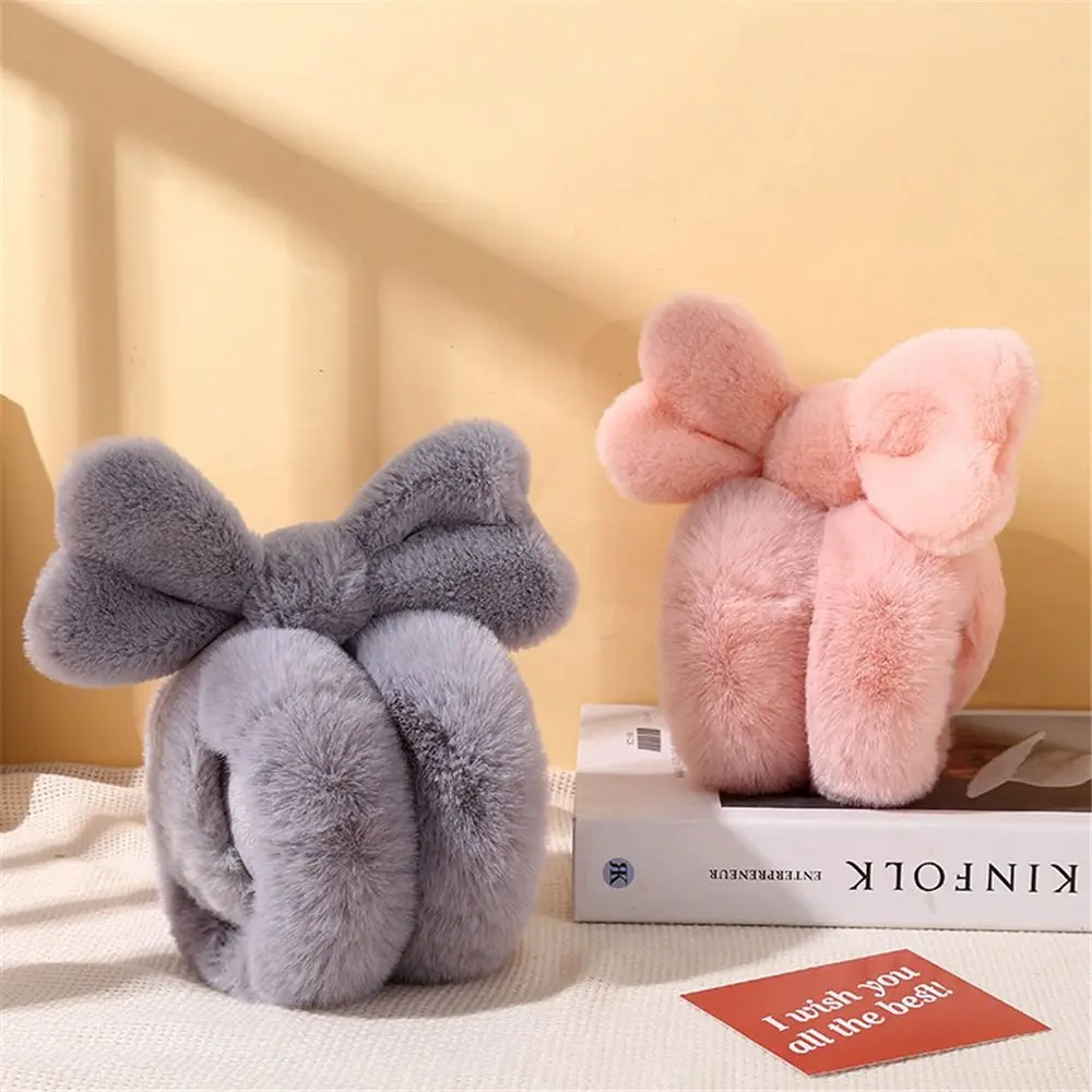 Orelhas bowknot de pelúcia para mulheres, capas peludas macias, aquecedores de ouvido quentes, moda ao ar livre, inverno