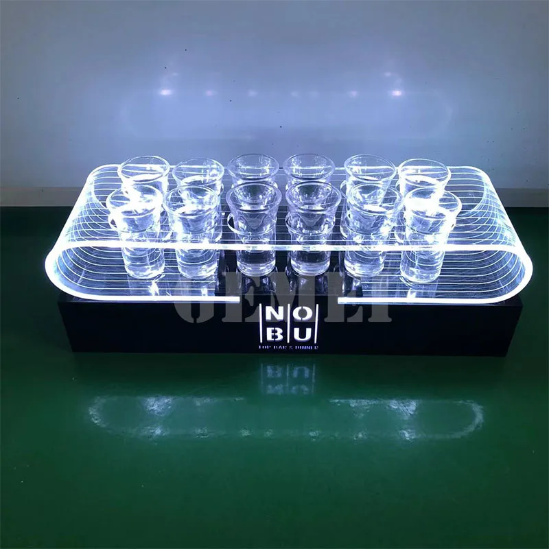 NEW Bar Service Led Shot Glass Tray Built-in Battery 12 Glasses Acrylic Holder