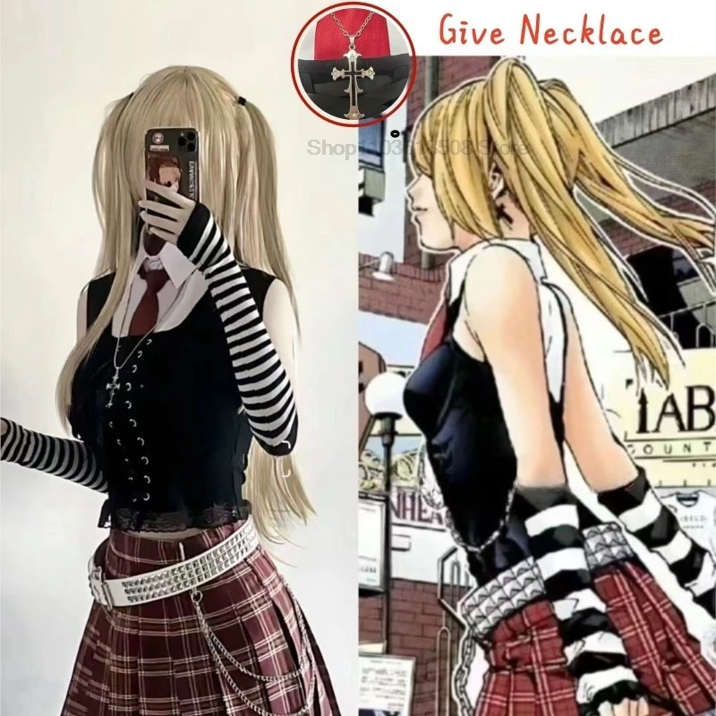 Косплей-костюм Misa Amane Note Death, костюм для косплея, начальный Повседневный сексуальный наряд, ожерелье из субкультуры y2k готлоли, Униформа, парик