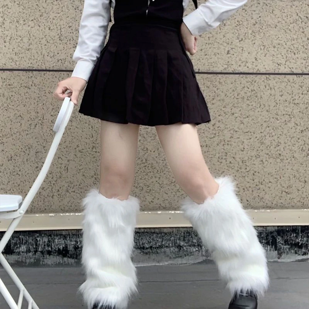 Foot Cover Faux Fur Furry Leg Warmers 40cm Japanese Style Lolita Boots Cover Kawaii Y2K Warm Knee Sleeve Autumn/Winter