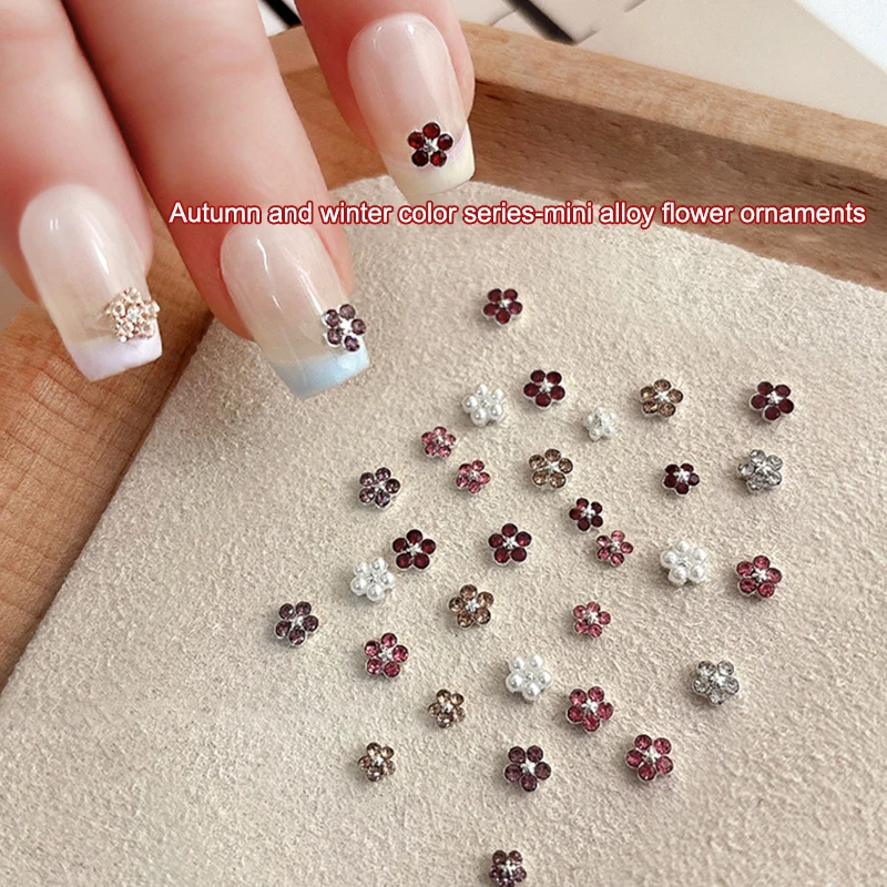 

5PCS Mini Crystals Five-petal Flower Nail Charms Jewelry Accessories Glitter Nail Art Decoration Rhinestone Supplies Materials