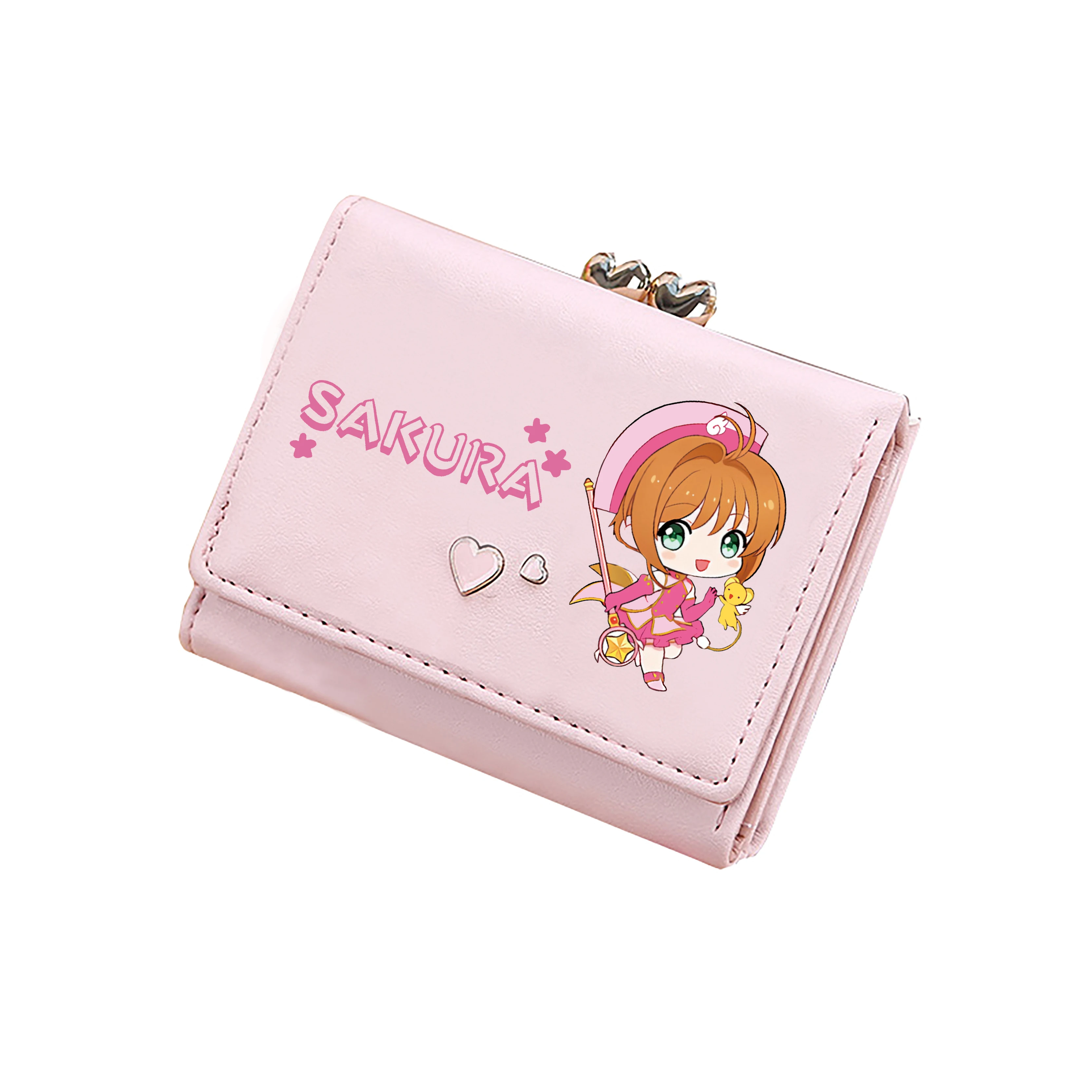 Anime Card Captor SAKURA Kawaii portafogli corti ragazze Pink ID Card titolari Pu Leather Coins borse Cartoon Money Clutch Bags