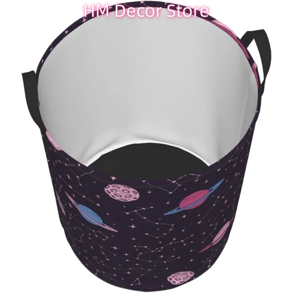 Pink Cosmic Zodiac Constellations and Moons Laundry Basket Waterproof Oxford Cloth Organizer Basket Collapsible Clothes Hamper w - view 3