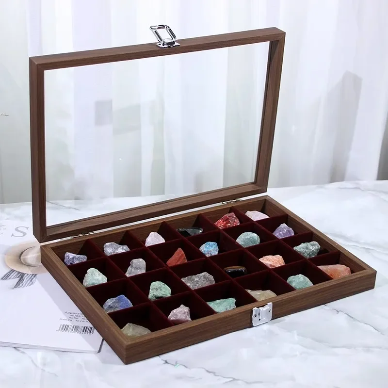 Natural crystal broken stone gem specimen box mineral crystal raw stone display box teaching ornamental stone collection