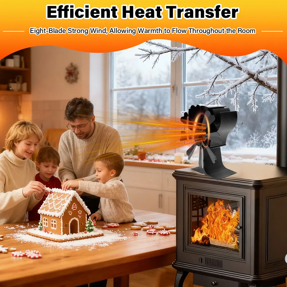 

NEW 8-Blade Heat Powered Stove Fan for Wood Log Burner Fireplace Quiet Environmental Fan Heater Tool Efficient Heat Distribution