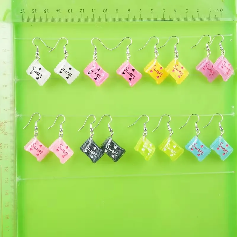 Diy Fashion Girl Resin Food Sweetheart Candy Earrings, Cute Simulation Sweet Candy Glitter Powder Jelly Soft Ceramic Accessories