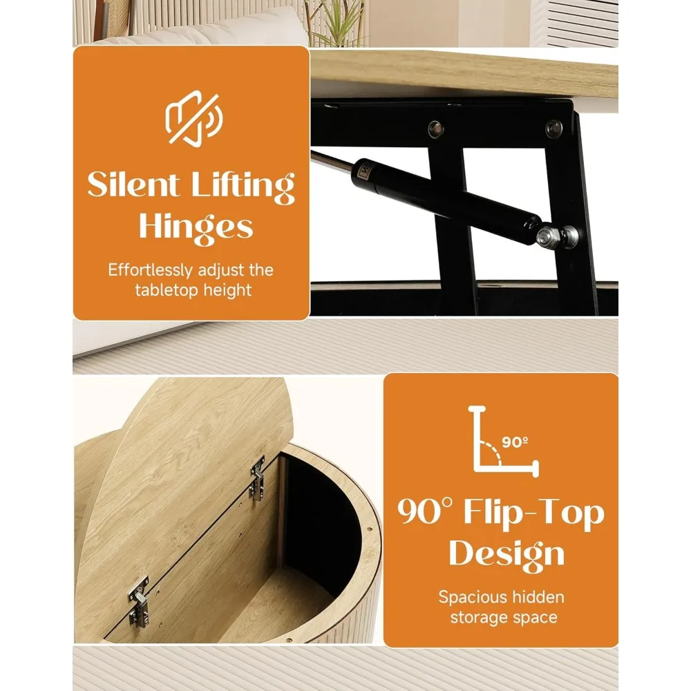 Круглый дубовый журнальный столик с подъемной столешницей и местом для хранения вещей для гостиной, небольшой круглый дизайн