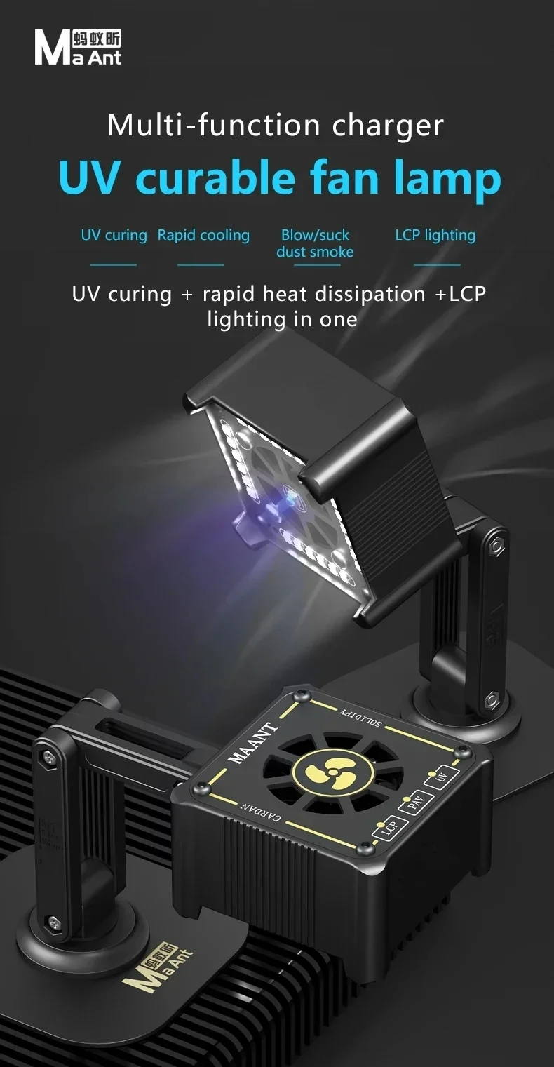 MaAnt M066 UV Curing Fan Cooing LCP Lighting Smoke Extract with 360° free Adjustable Bracket for Phone PCB Motherboard Repair