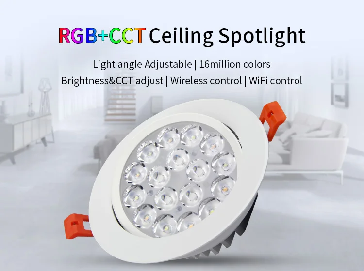 Milight FUT062 9W RGB+CCT LED Ceiling Spotlight  Color temperature Brightness adjustable wireless wifi control LED downlight