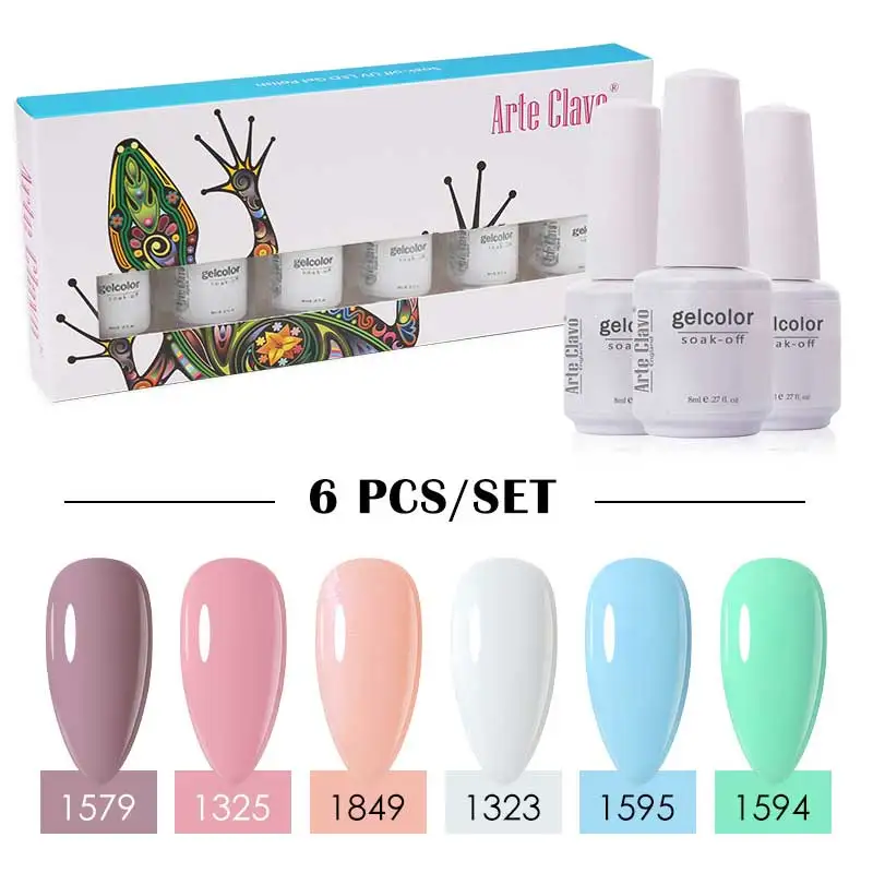 Arte Clavo Art ผสมสีเล็บเจล8Ml 6ชิ้น/เซ็ตเจลเคลือบกึ่งถาวร UV เล็บชุดเล็บ LED ฐาน Top Coat เจลเล็บ