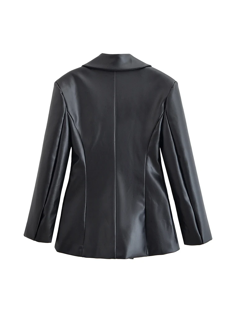 Style européen nouvelle mode féminine tempérament polyvalent simple couleur unie costume en cuir veste cintrée