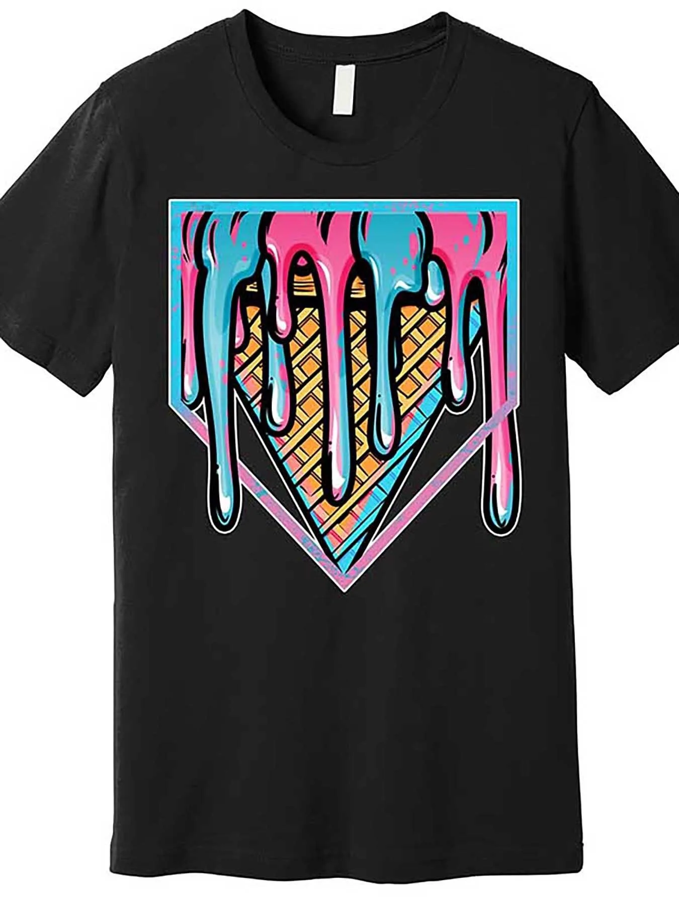 

Милая винтажная футболка премиум-класса с расплавленным мороженым и рожком, бейсбольная домашняя тарелка, забавная мужская футболка с коротким рукавом, коллекция