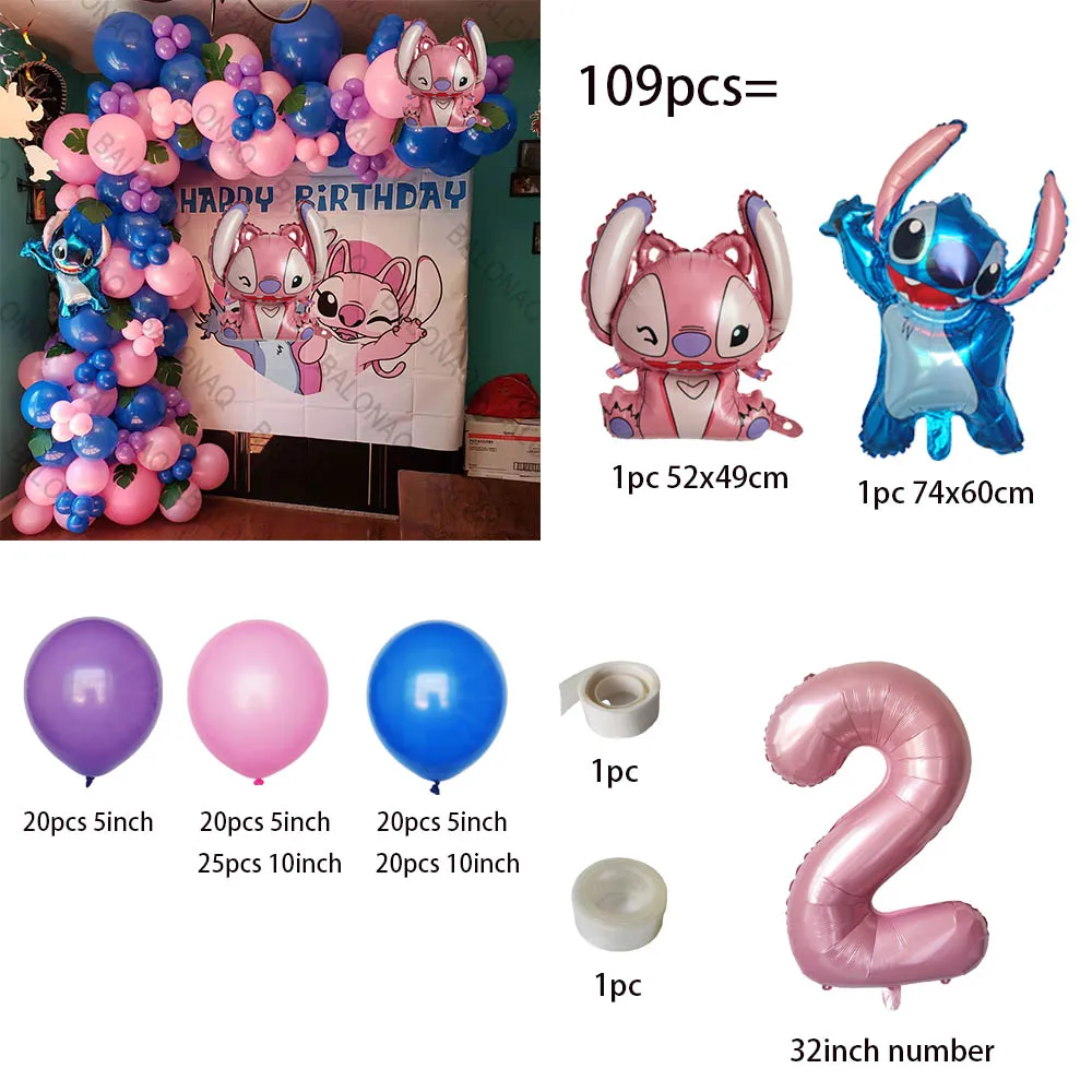 1Set Disney Lilo & Stitch Thema Verjaardagsfeest Ballonnen Boog Slinger Ketting Kids Opblaasbaar Speelgoed Globos Geschenken Benodigdheden