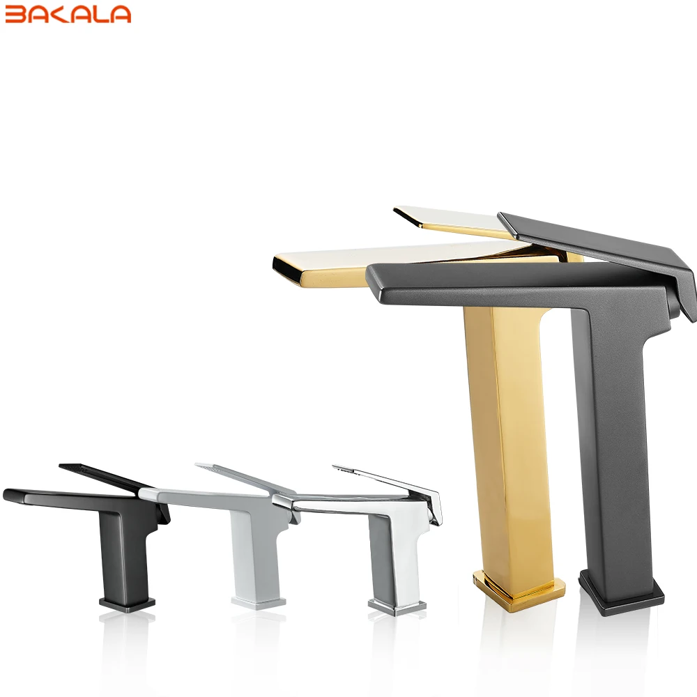 

BAKALA Basin Sink Bathroom Faucet Deck Mounted Hot Cold Water Basin Mixer Taps Matte Black Lavatory Sink Tap Crane