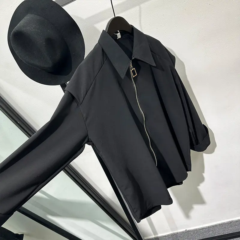 Designer Design Sense Fashionable Fake Two Pieces Overalls Long Sleeve Shirt Pu Shuai Retro Simple Solid Color