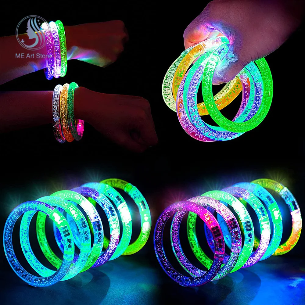 5Pcs Glow Sticks Bracelets Party Supplies Glow in The Dark LED Flashing Wrist LED Luminous Bangle Bracelet Toys For Wedding Deco