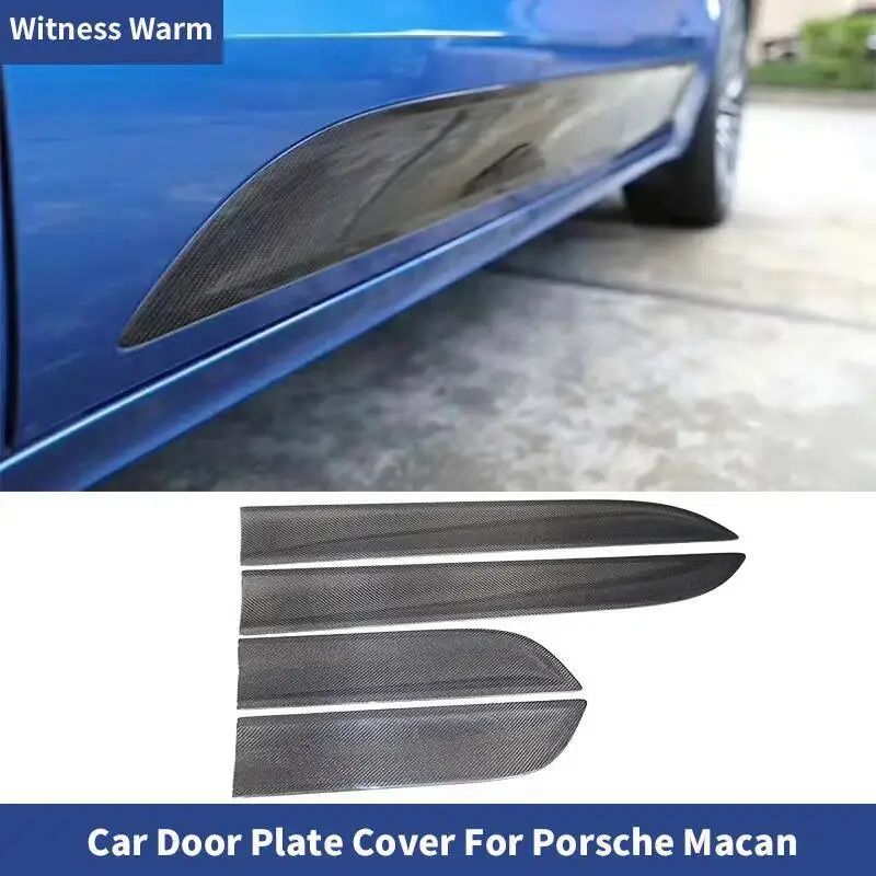 Autocollants de décoration de panneau de porte latérale en Fiber de carbone, 4 pièces/ensemble, pour Porsche Macan 2014 2015 2016