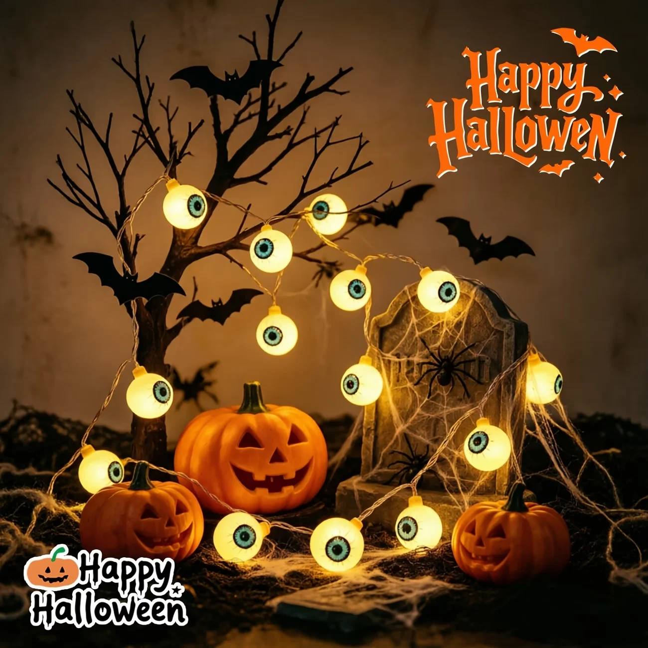 1PC Glow Eyeball String Lights Creepy Luminous Eyeball Globe LED Fairy Lights Battery Powered for Halloween Spooky Outdoor Decor