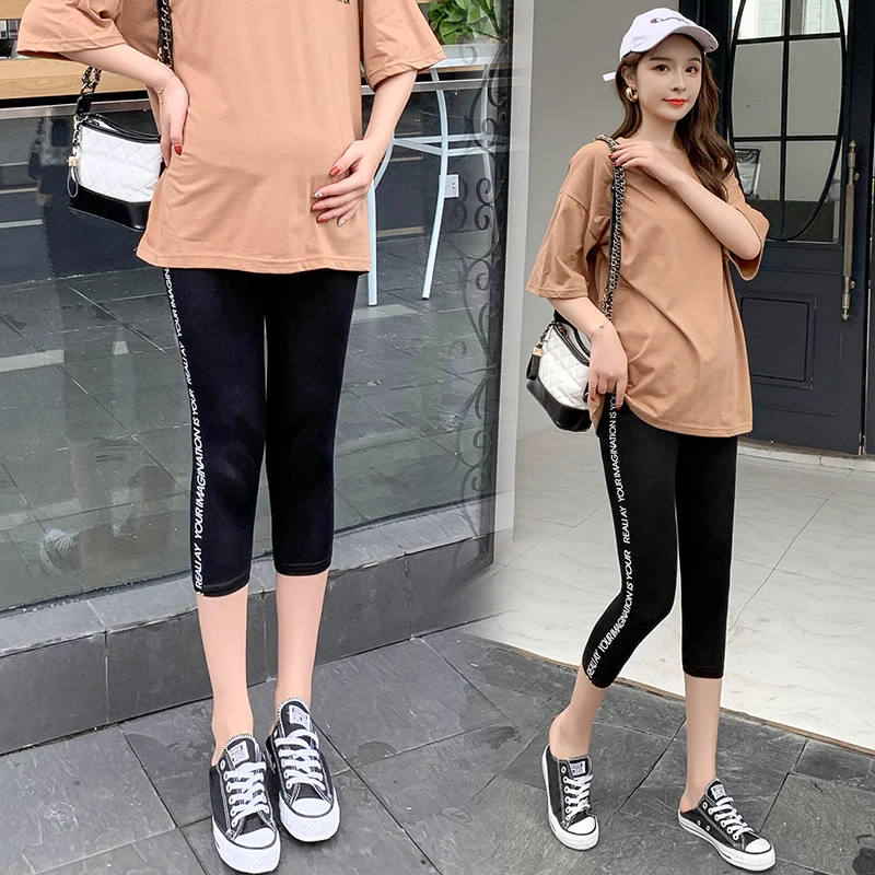 Pregnant women's leggings new cropped pants outer wear pregnant women's summer thin section fashion all-match belly support pant