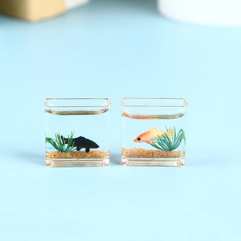 Dollhouse Mini Fish Tank DIY Resin Transparent Goldfish Tanks Miniature Decor