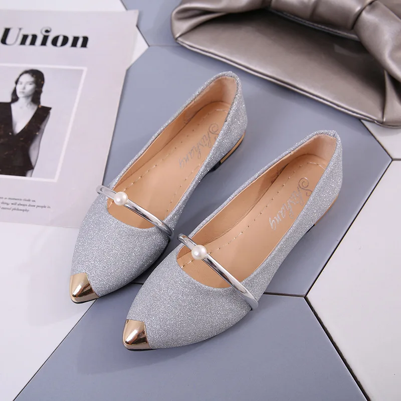 Women Flat Shoes Summer New Fashion Women Pointed Toe Shallow Mouth Sequin Wedding Dress Party Low Top Breathable Flat Shoes