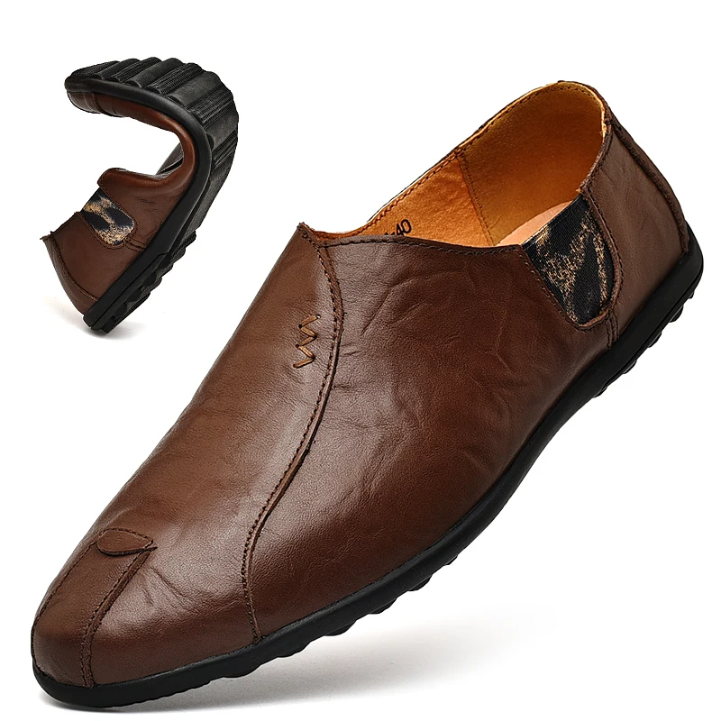 

Autumn Men's Casual Cow Leather Shoes Korean Style Soft Bottom Comfortable Breathable Rubber Outsole Car Shoes Lazy Shoes