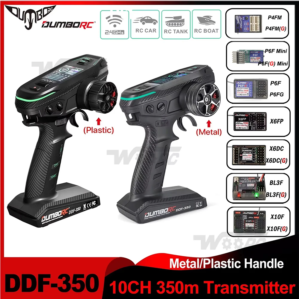 DUMBORC DDF-350 10CH 2.4G Remote Controller 10 Channel Transmitter&Receiver HD Screen 4/6/10Channel Gyro for RC Car Tank Boat