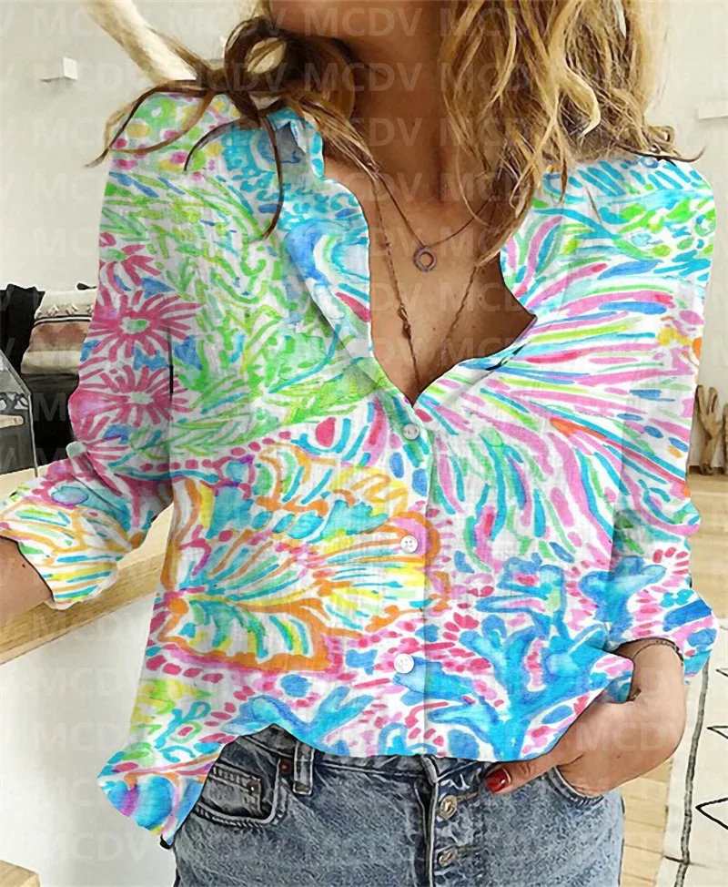 

Women Linen Shirt Graffiti Art 3D Printed Button-down Shirt Casual Unique Streewear