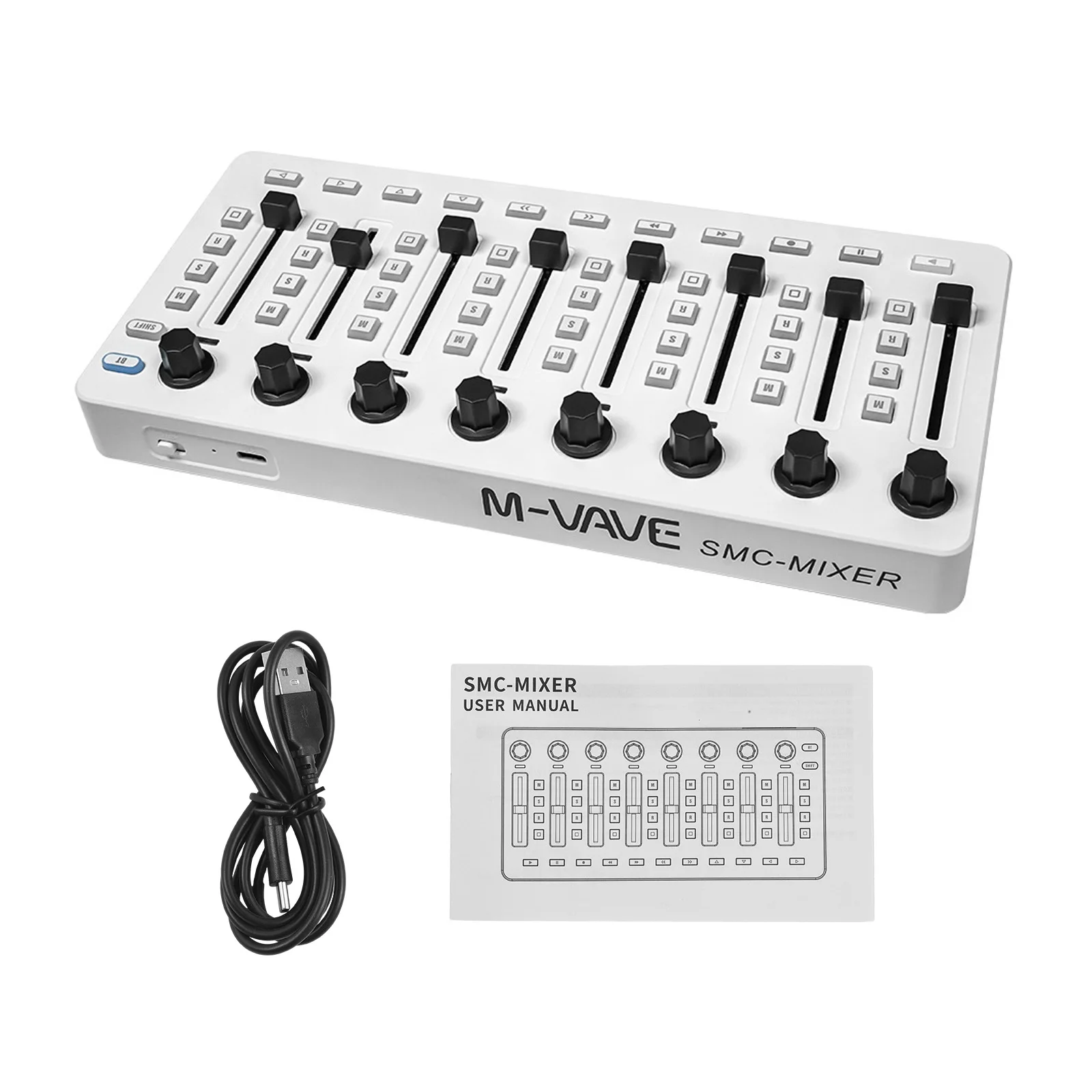 MIDI Controlle MIDI Mixing Console with 43 Buttons 8 Knobs 8 Push Buttons BT Connection Battery/Type-C Power Supply USB MIDI Con