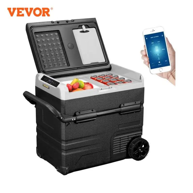 VEVOR 45L 55L 75L 95L Car Refrigerator Portable Compressor Freezer Fridge Dual Zone with APP Control 12V/24V DC 110V for Camping