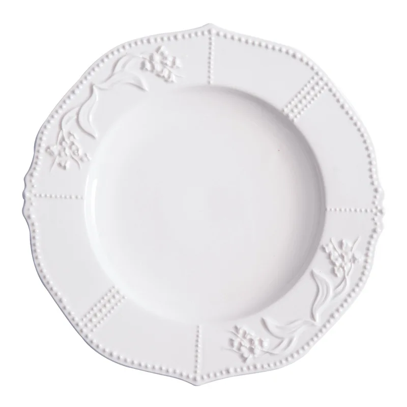 American Medieval Relief Lily of The Valley Lace Ceramic Western Food Pasta Dish Cake Dessert Deep Dish Kitchen Tableware