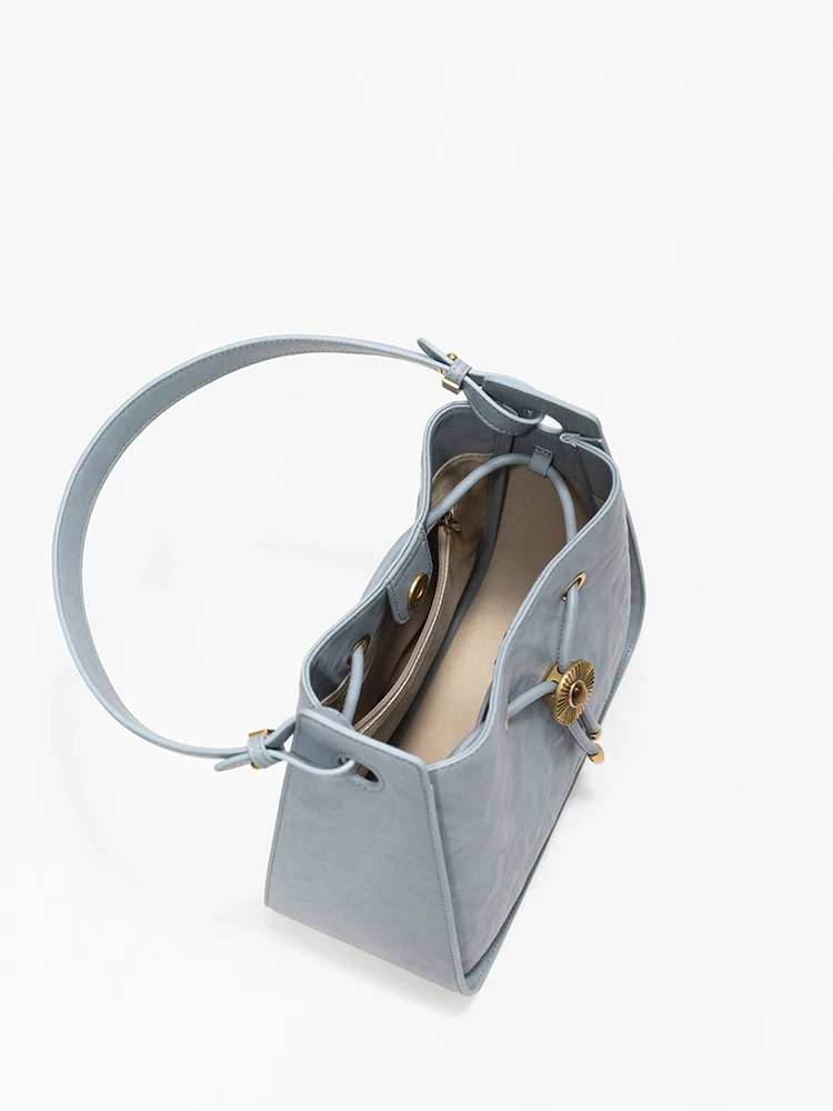 Tas Ember Sederhana Fashion Biru Tas Tote Kulit Asli Wanita \ Tas Tangan Tas Komuter Selempang Bahu Ketiak Kulit Asli Baru