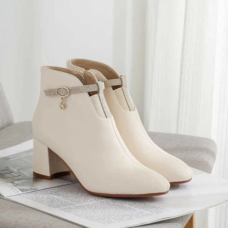 

Womens Ankle Boots Elegant Soft Leather High Heeled Boots Exquisite Plush Warm Winter Shoes for Woman Designer Shoes Botas Mujer