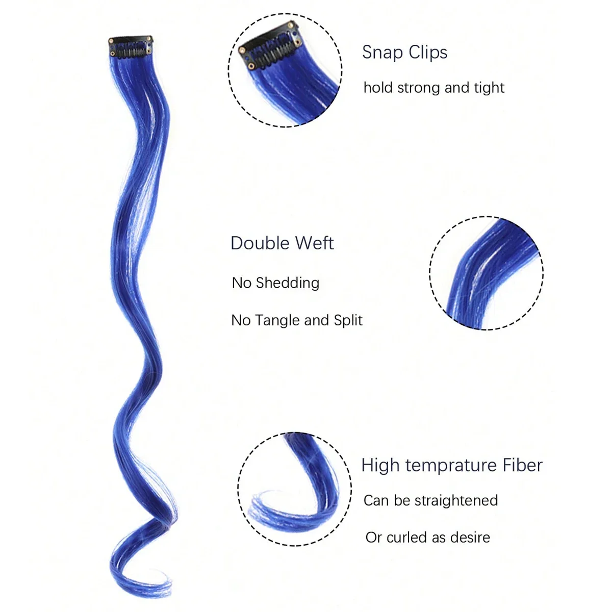 5 Pcs/pack Colored Hair Extensions Party Highlights Curly Wavy Hairpiece Clip in Synthetic Streak for Girls Women