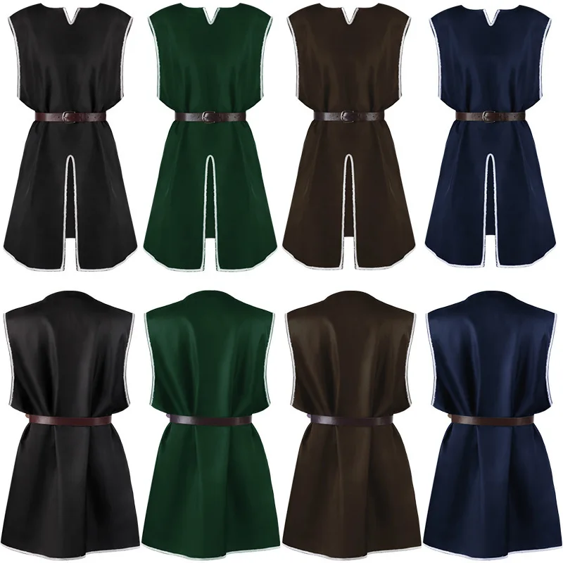 중세 스타일 롱탑 남성용 이르트 로윈 스몰 V넥 허리 조임형 퍼포먼스 코스튬 (맨 지신 신상품)