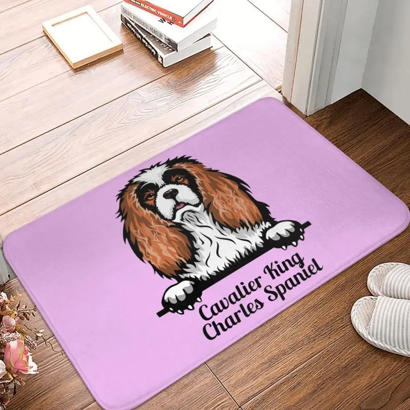 Peeking Dog Cavalier King Charles Spaniel Front Door Mat Anti-Slip Cartoon Pet Animal Doormat Floor Bath Entrance Rug Carpet