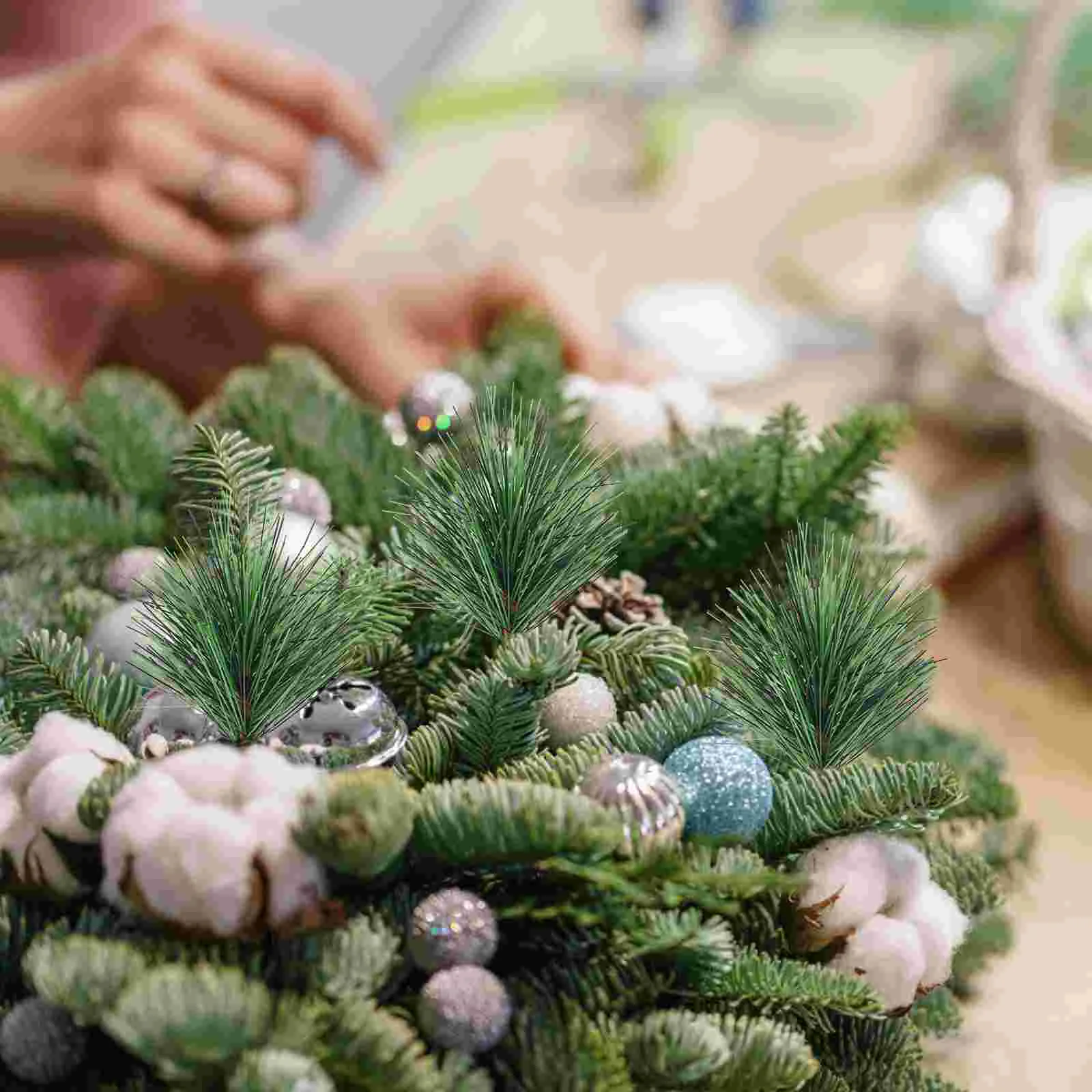 Ramas de rama de pino Artificial, adorno de árbol de púas de Navidad, suministros para fiestas, manualidades, plantas de imitación, guirnalda de interior