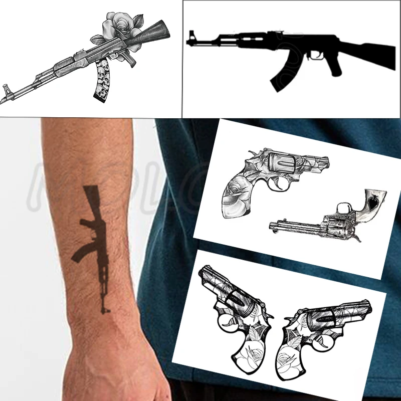 Gun Pattern Tattoo Stickers Black Element Fake Tatoo Body Art Fashion Temporary Waterproof Tatoo for Men Women Arm Hand Tatto