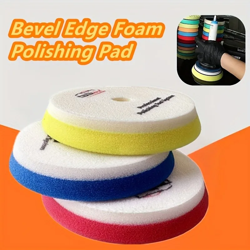 1Pc 5-inch Double Color Bevel Edge Foam Polishing Pad, Car Beauty Waxing Sponge, for Vibration Machine, Removes Paint Scratches