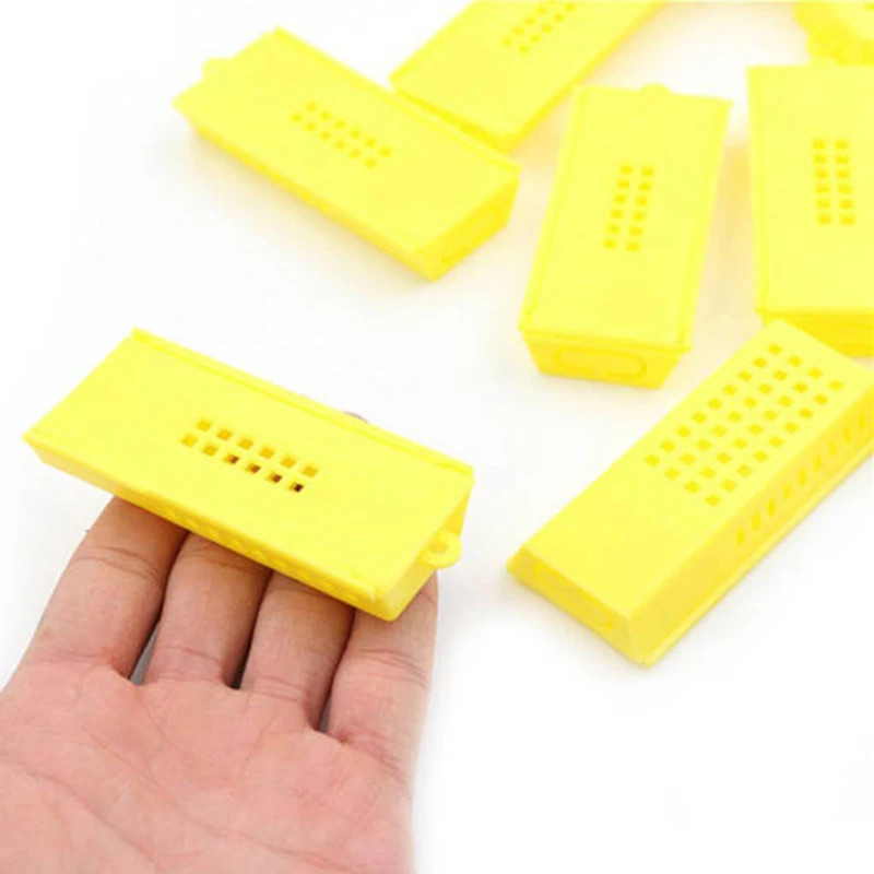 Ablk 100 pçs ferramentas de abelha gaiolas de transporte de apicultura gaiolas de abelha rainha colmeia de abelha gaiola isolada de abelha amarela apicultura