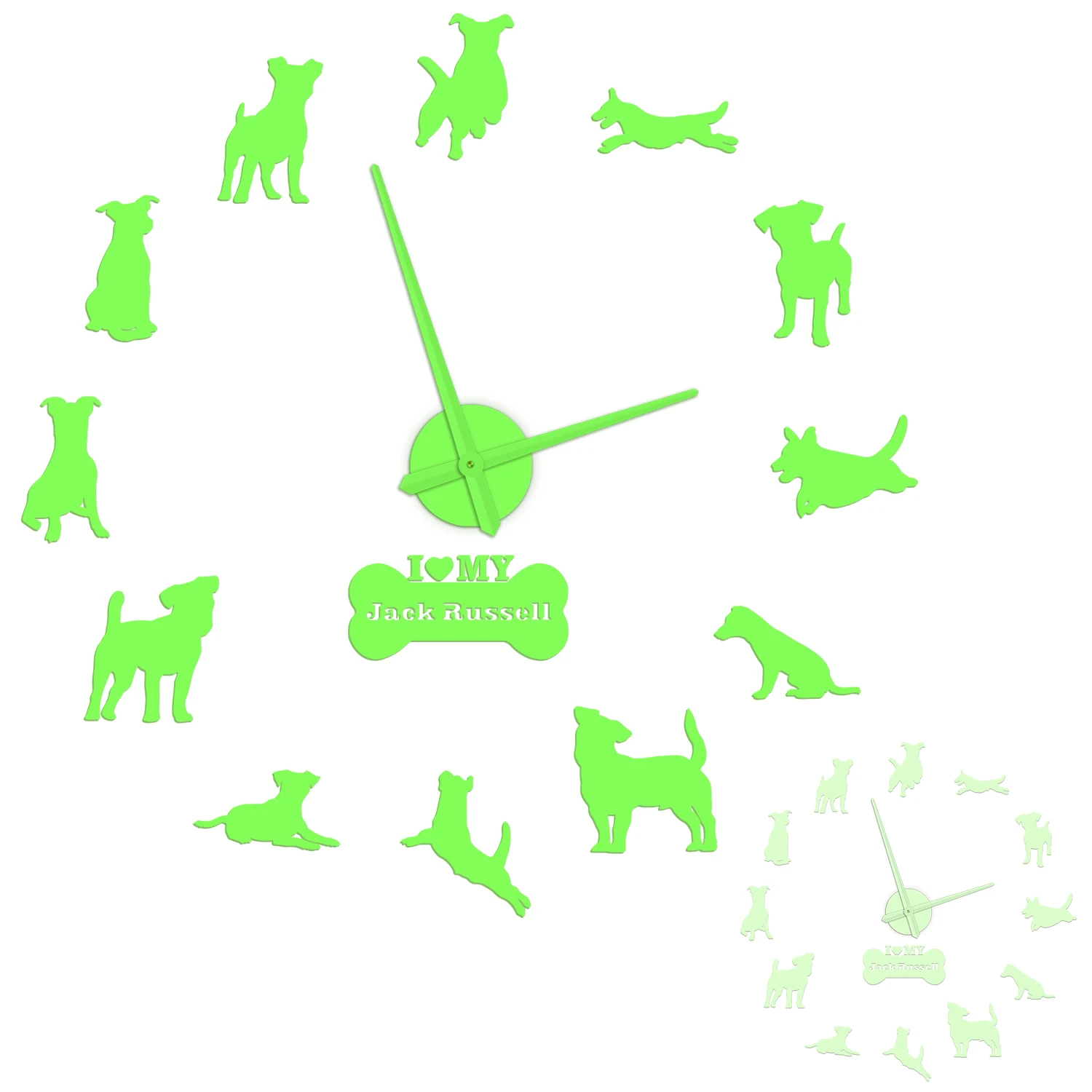 Jack Russell Terrier Modern Design Illuminated Wall Clock Fox Hunting Dog Home Decor 3D Acrylic DIY Stickers Clock Glow In Dark