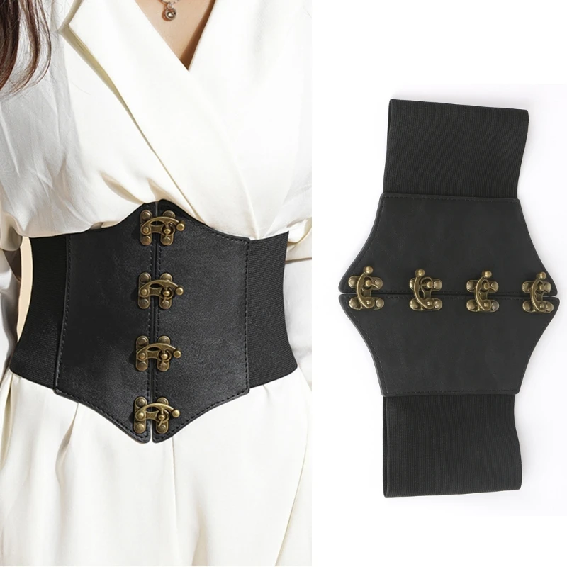 

Women Stretchy Waist Belt Vintage Elegant Wide Corset Designer Fashion Elastic Rope Decorative Women Corset with Alloy Buckle