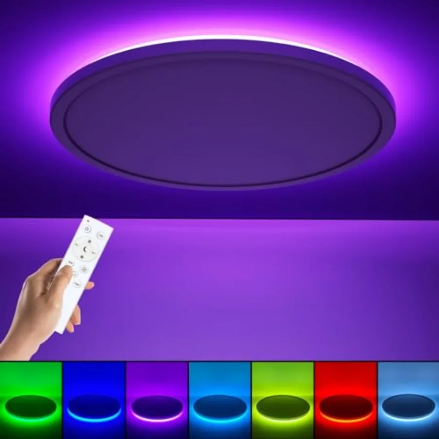

Потолочный светильник RGB LED с дистанционным управлением, изменяющий цвет, диммируемый, 3000K-6500K, 24W, круглый, для дома
