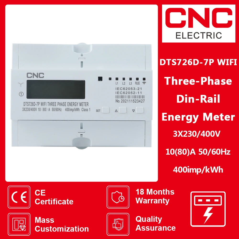 

CNC WIFI 3 Phase Din Rail Tuya 50/60Hz 3*120V 3*220V 3*230V WIFI Smart Energy Meter Timer Power Consumption Monitor