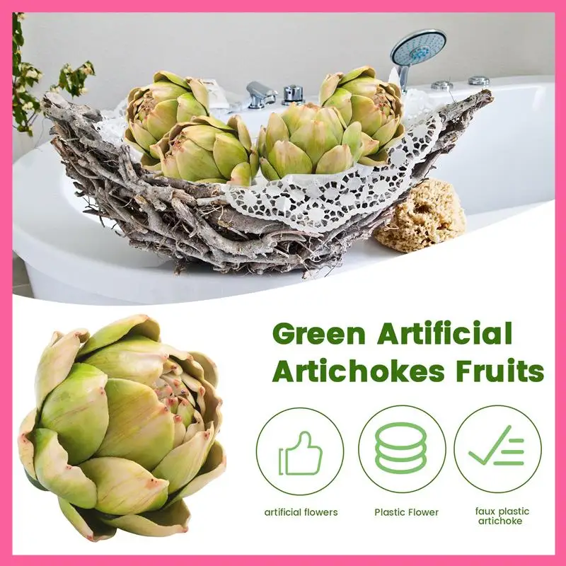 

Green Artificial Artichokes Fruits - Fruits And Realistic Vegetables For Kitchen Bowl And Vase Filler Decorations Durable 6Pcs