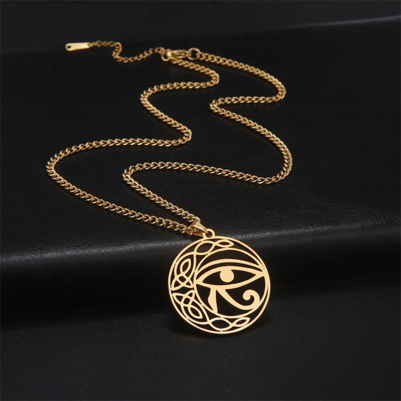 Eye of Horus Egypt Chain Necklaces for Women Men Stainless Steel Ankh Cross Religious Necklace Choker Jewelry Gift bijoux femme