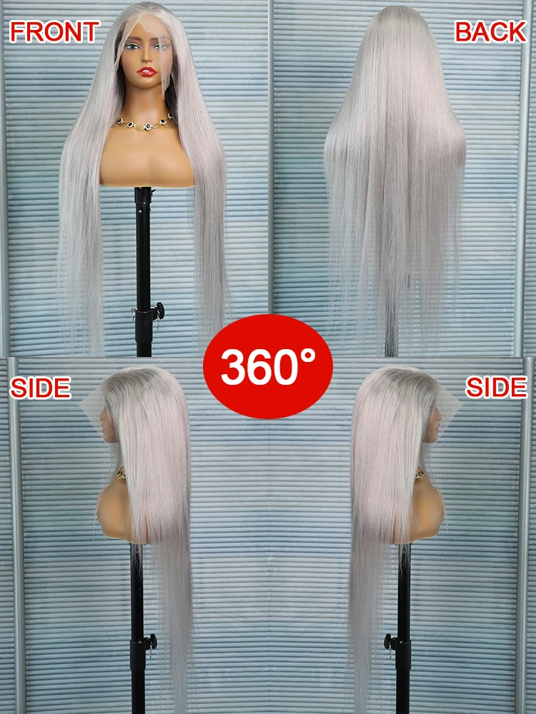 250% فضي رمادي اللون شعر طبيعي مفرود الباروكات 13x6 HD الدانتيل الجبهة الباروكات البرازيلي 30 40 بوصة 13x4 الدانتيل أمامي خصلات الشعر المستعار الإنسان