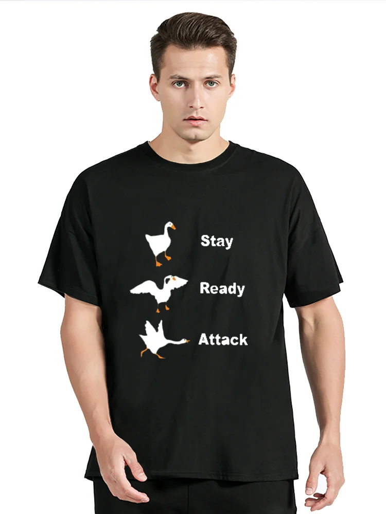 Stay Ready Attack Goose T-Shirt Cartoon Untitled Goose Game Tops Oversized T Shirt Fitness Streetwear tshirt Unisex Tees﻿