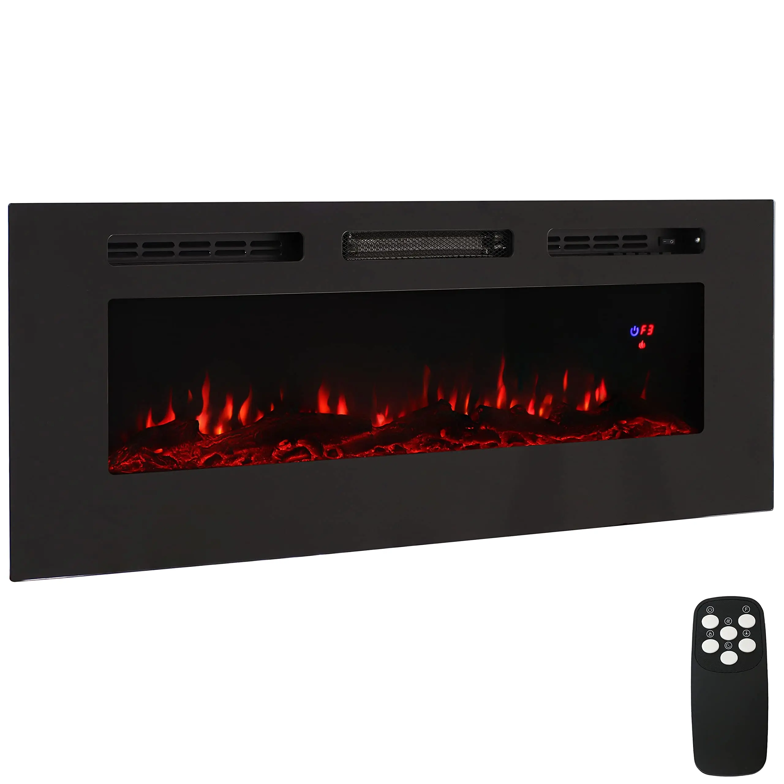 Sunnydaze Black Indoor Electric Fireplace Insert - Wall-Mounted Electric Fireplace Heater with 3 Flame Colors - 50-Inch